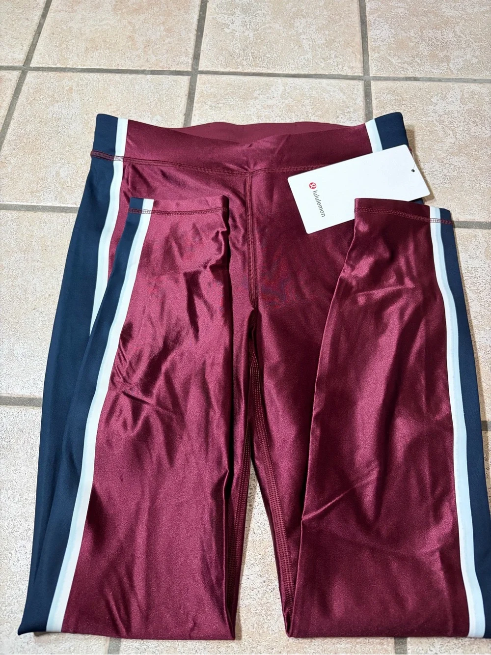 NWT Lululemon Satin Shine High-Rise Tight *25” *Stripe Burgundy Bay/Navy/Ivory 6